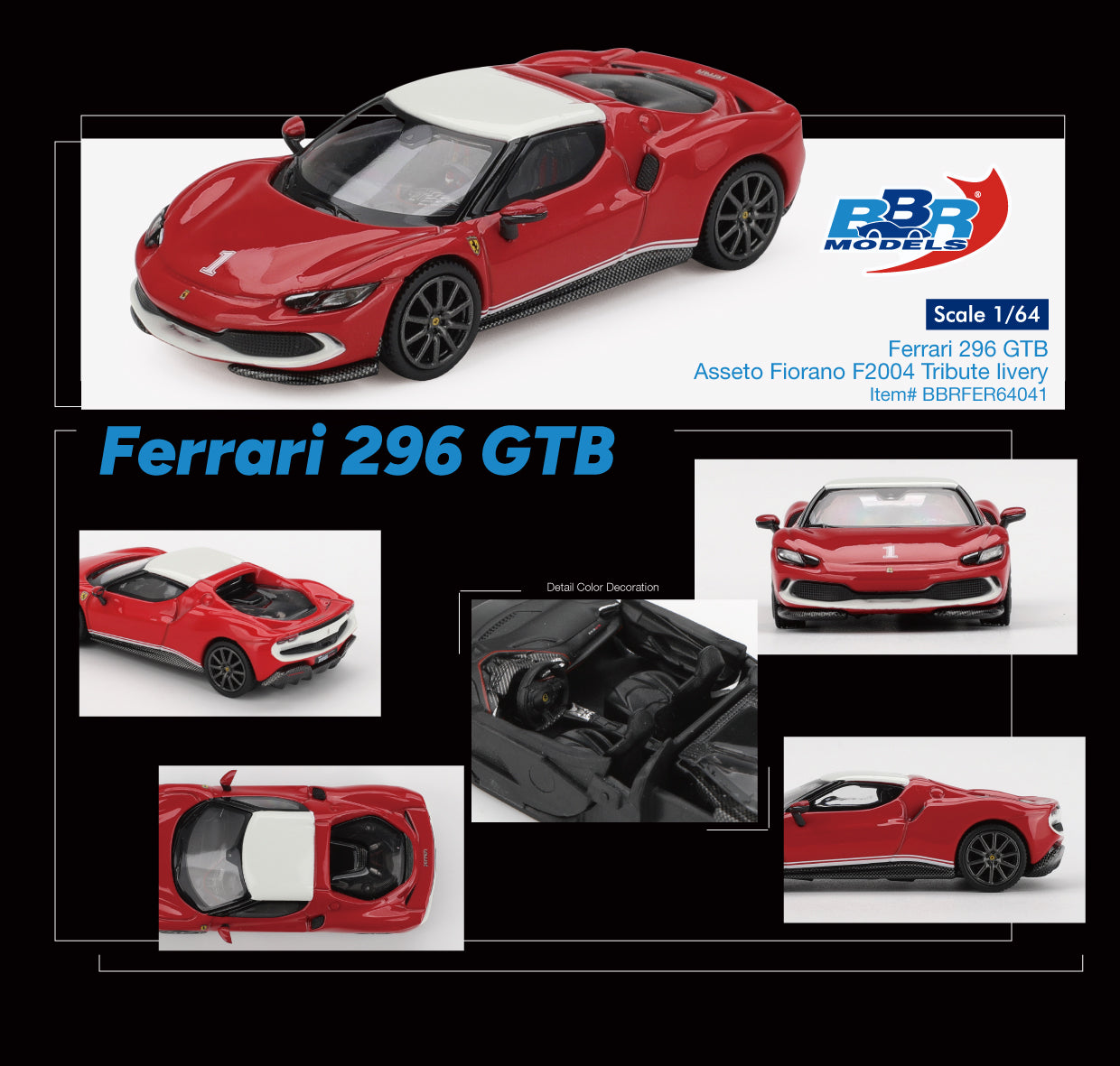PRE-ORDER BBR Models 1:64 Ferrari 296 GTB Asseto Fiorano F2004 Tribute livery BBRFER64041