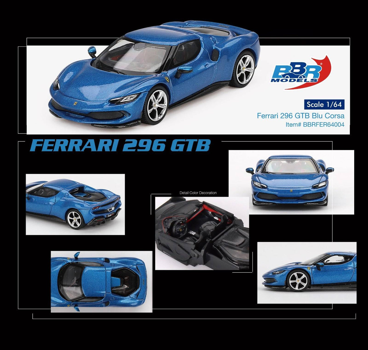 PRE-ORDER BBR Models 1:64 Ferrari 296 GTB Blu Corsa