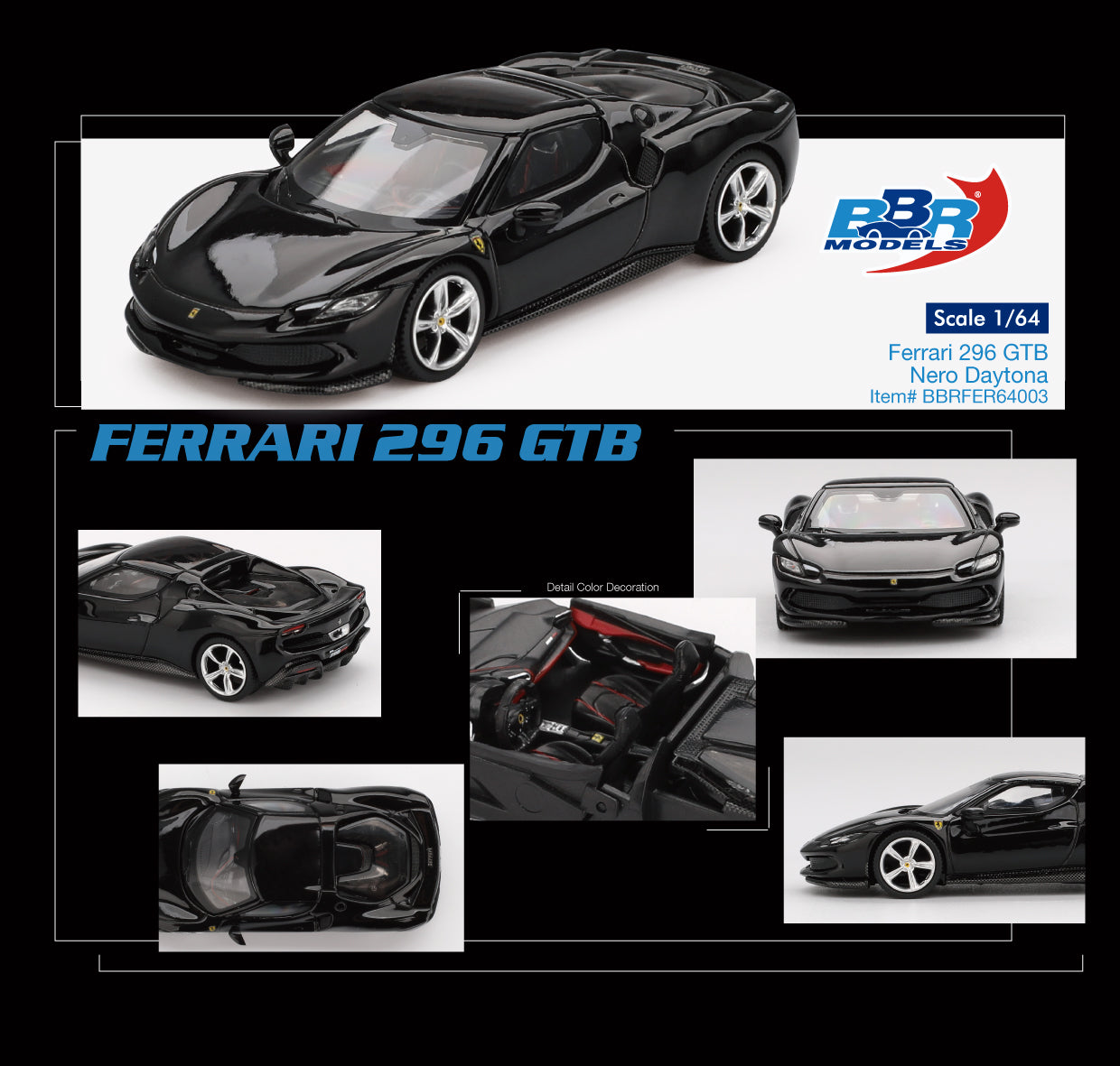 PRE-ORDER BBR Models 1:64 Ferrari 296 GTB Nero Daytona