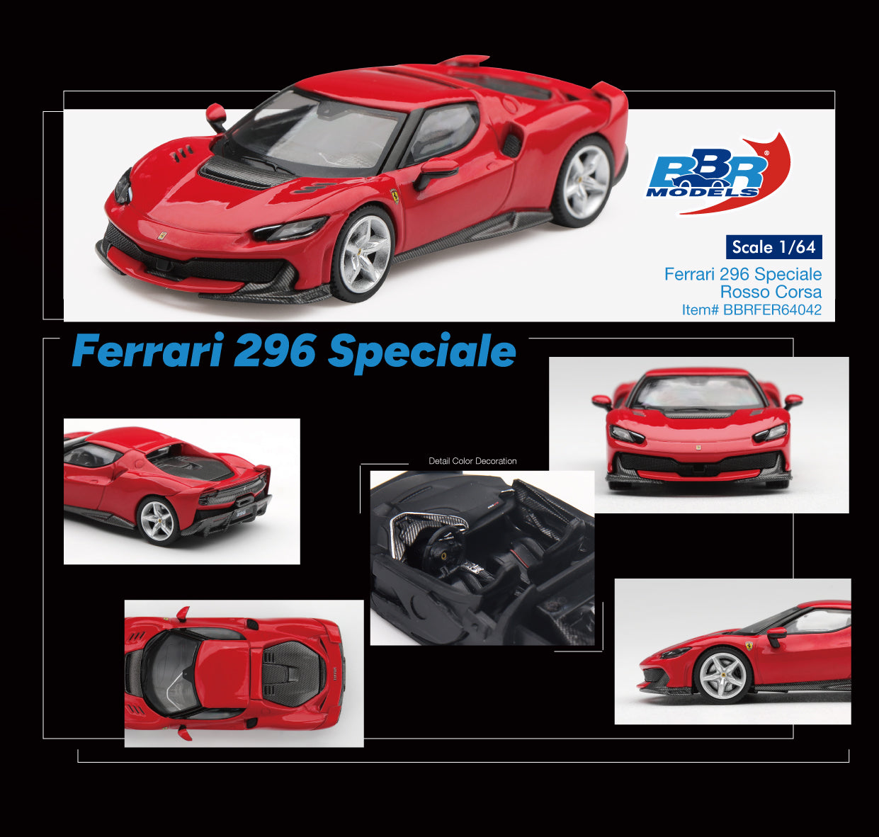 PRE-ORDER BBR Models 1:64 Ferrari 296 Speciale Rosso Corsa BBRFER64042
