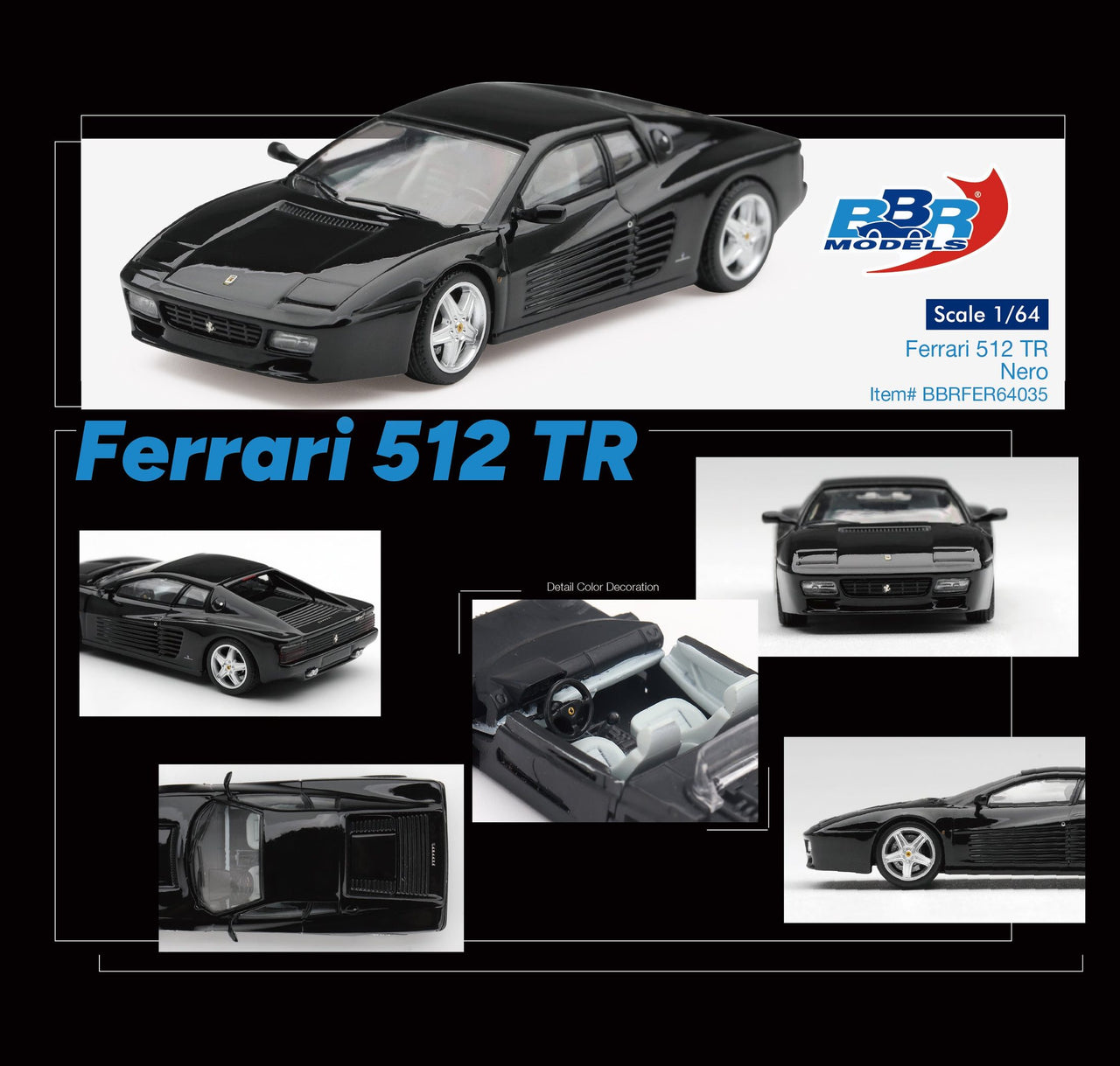 PRE-ORDER BBR Models 1:64 Ferrari 512 TR Nero BBRFER64035