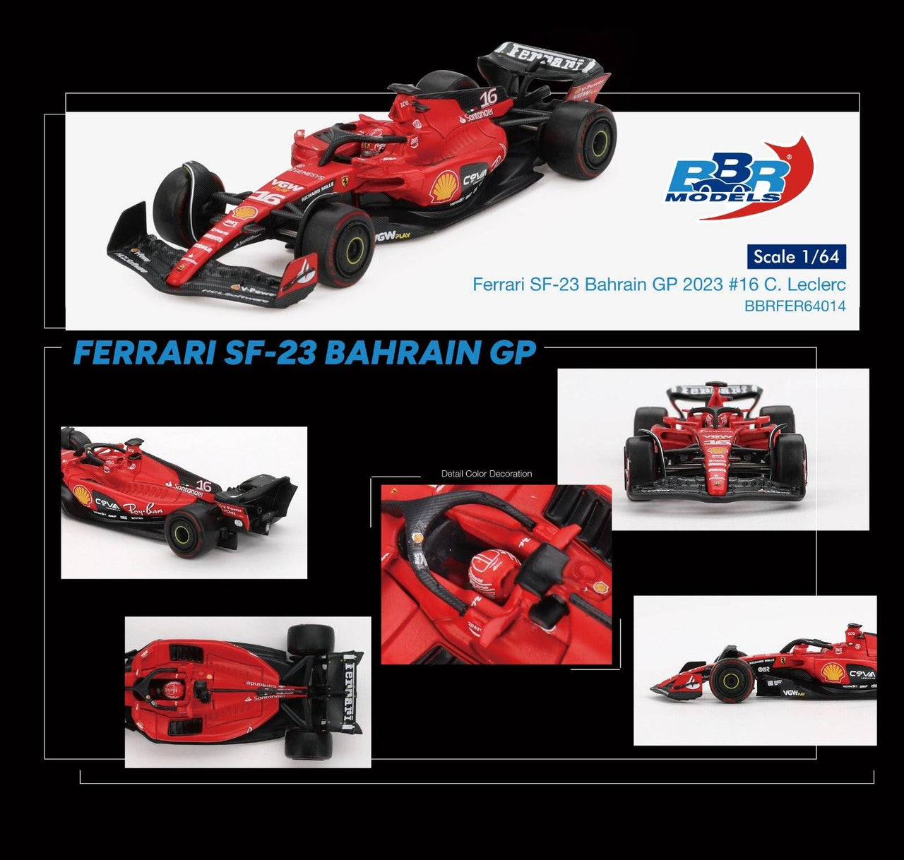 PRE-ORDER BBR Models 1:64 Ferrari SF23 #16 C. Leclerc 2023 Bahrain GP