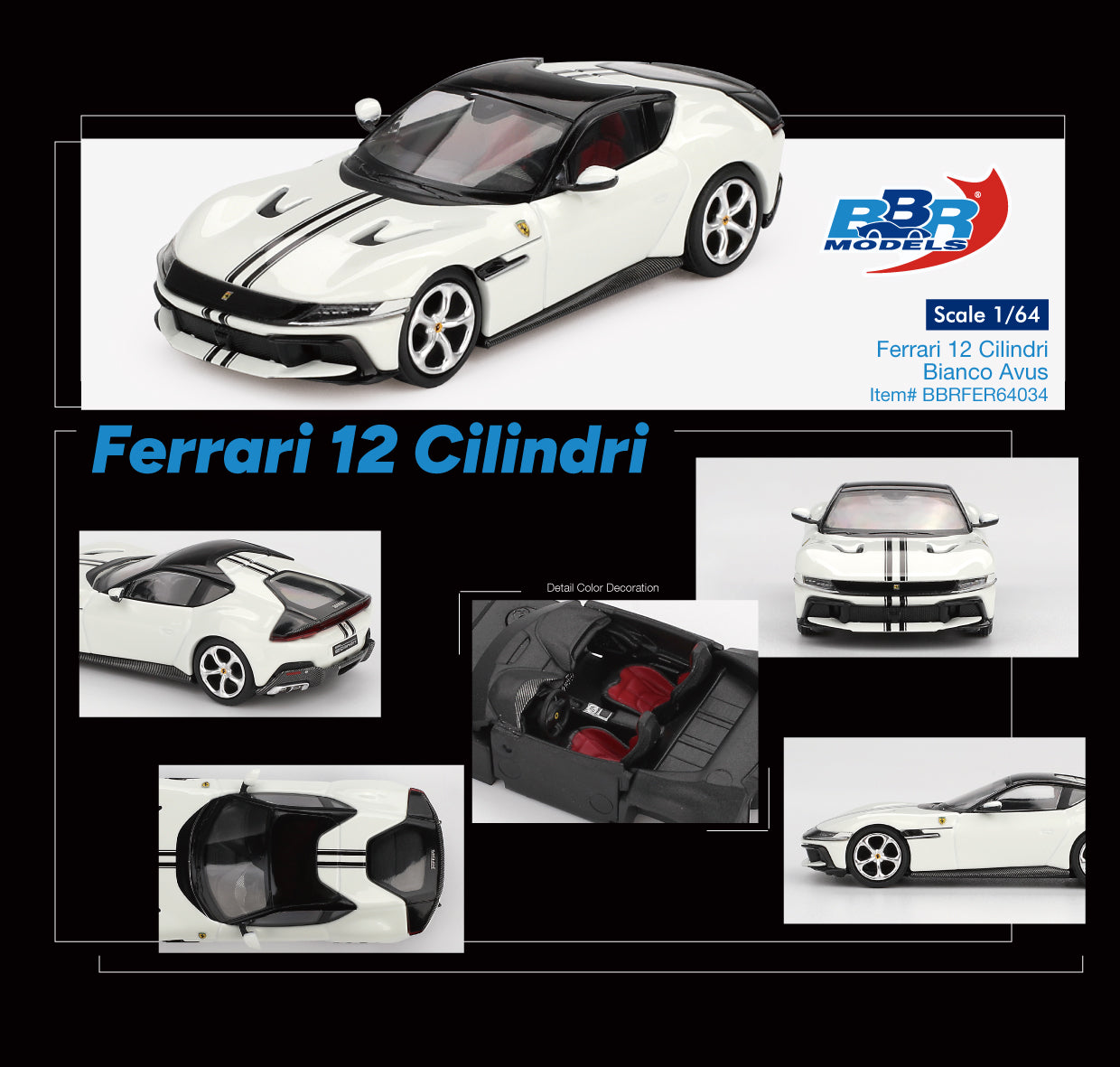PRE-ORDER BBR Models 1:64Ferrari 12 Cilindri Bianco Avus BBRFER64034