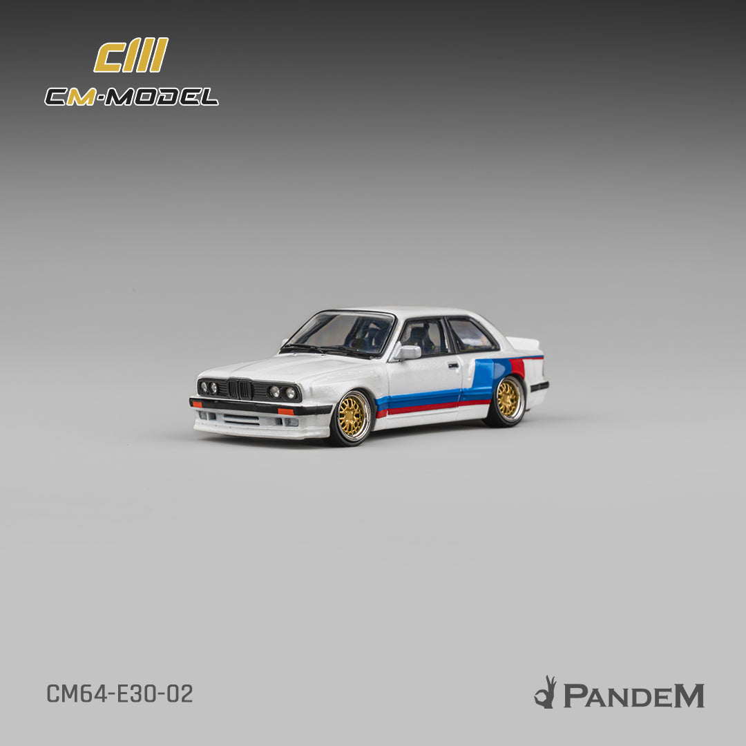 PRE-ORDER CM Model 1:64 Pandem M3 E30, Alpine White with M Tri-Stripes