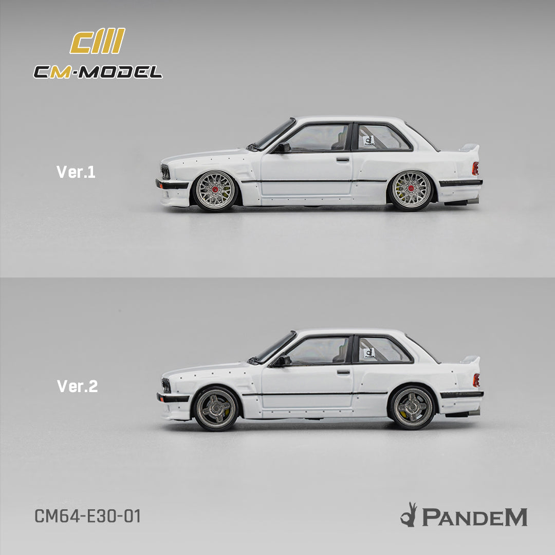 PRE-ORDER CM Model 1:64 Pandem M3 E30, Pearl White W/ Quick Snap On Wheels