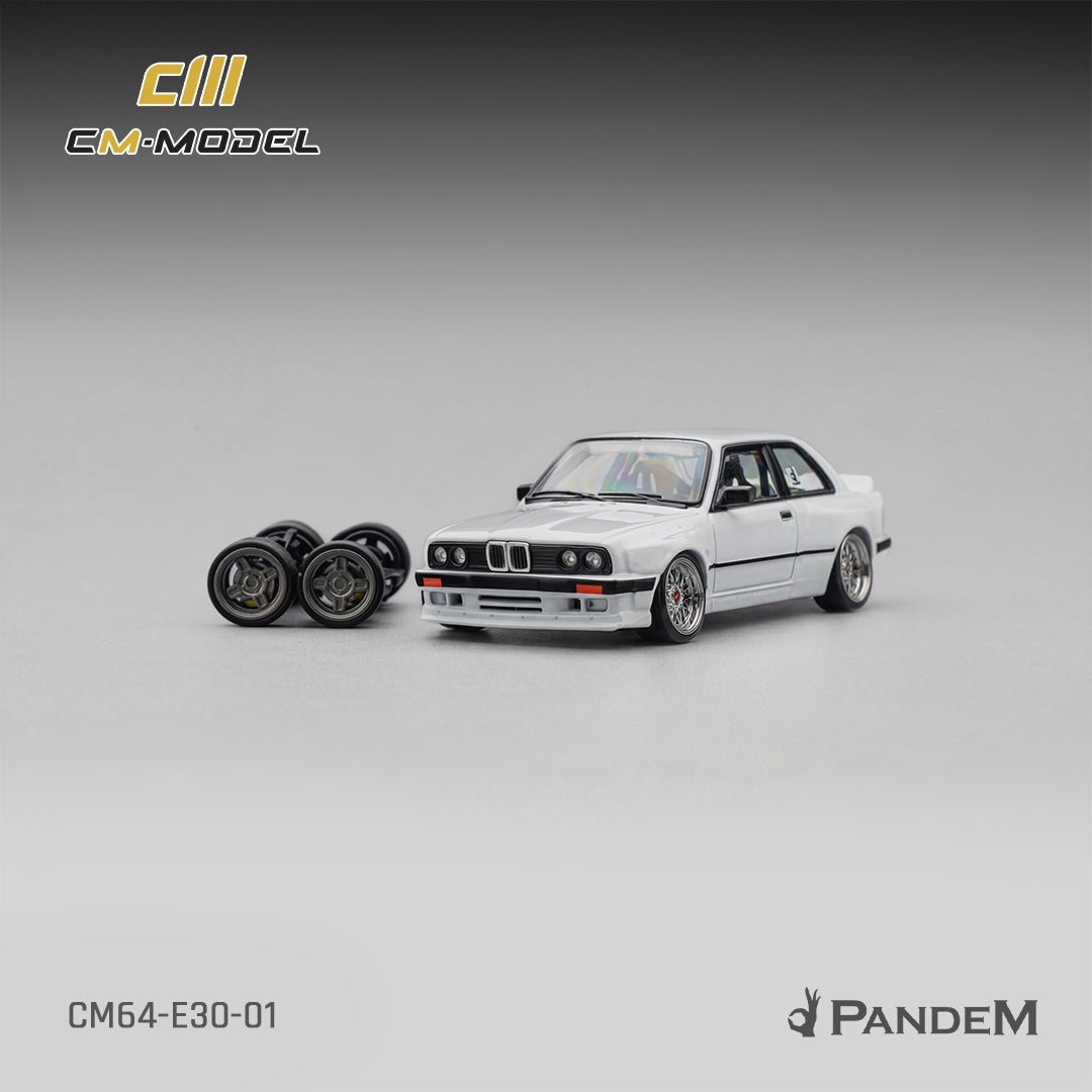 PRE-ORDER CM Model 1:64 Pandem M3 E30, Pearl White W/ Quick Snap On Wheels