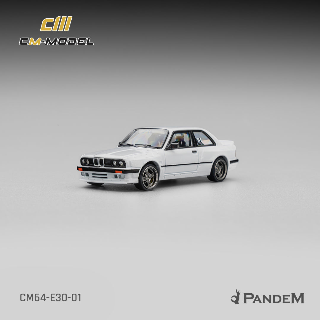 PRE-ORDER CM Model 1:64 Pandem M3 E30, Pearl White W/ Quick Snap On Wheels
