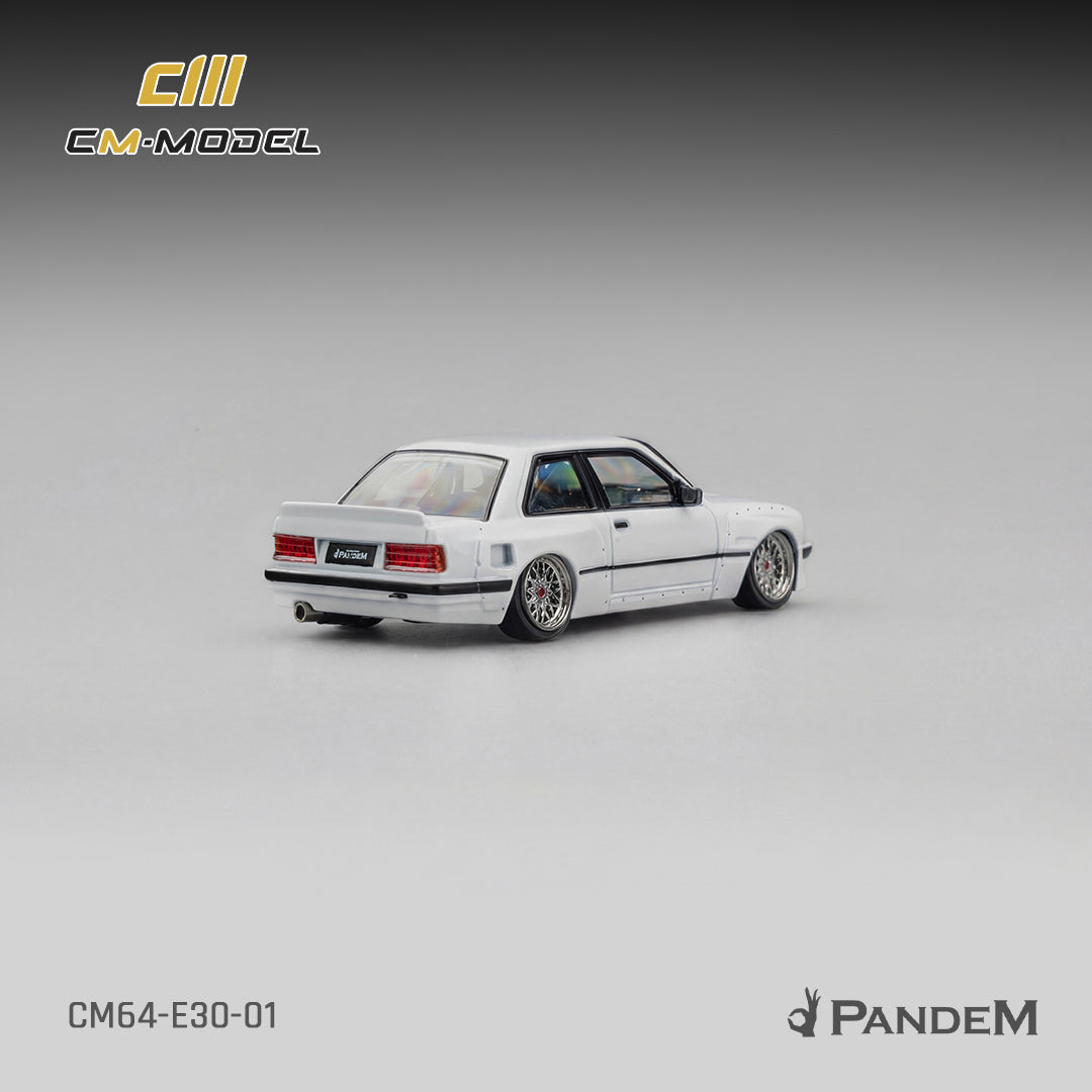 PRE-ORDER CM Model 1:64 Pandem M3 E30, Pearl White W/ Quick Snap On Wheels