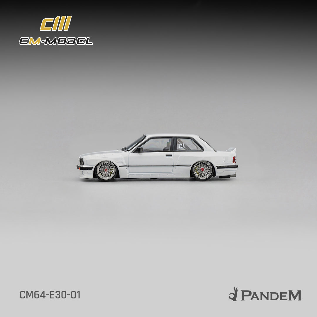 PRE-ORDER CM Model 1:64 Pandem M3 E30, Pearl White W/ Quick Snap On Wheels
