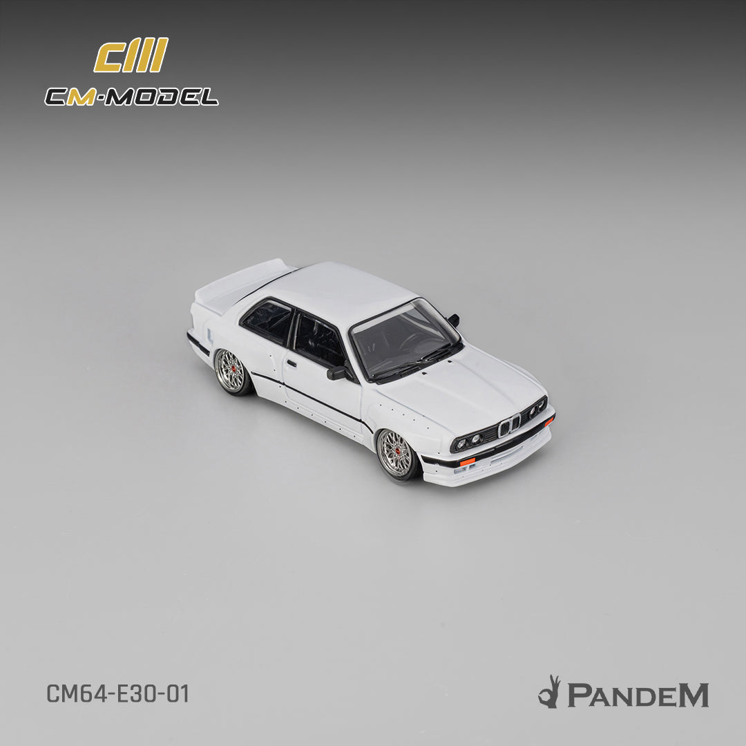 PRE-ORDER CM Model 1:64 Pandem M3 E30, Pearl White W/ Quick Snap On Wheels