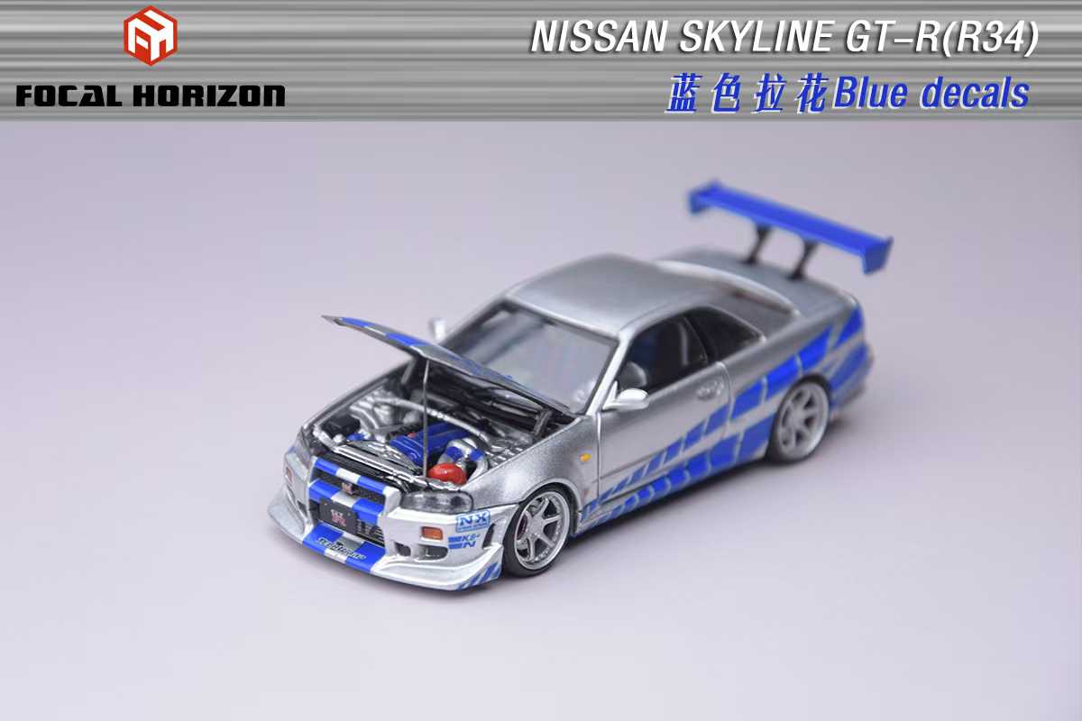 PRE-ORDER Focal Horizon 1:64 Nissan Skyline R34 C-West - Silver Blue - Paul Walker