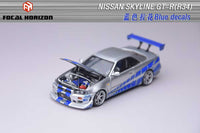 Thumbnail for PRE-ORDER Focal Horizon 1:64 Nissan Skyline R34 C-West - Silver Blue - Paul Walker