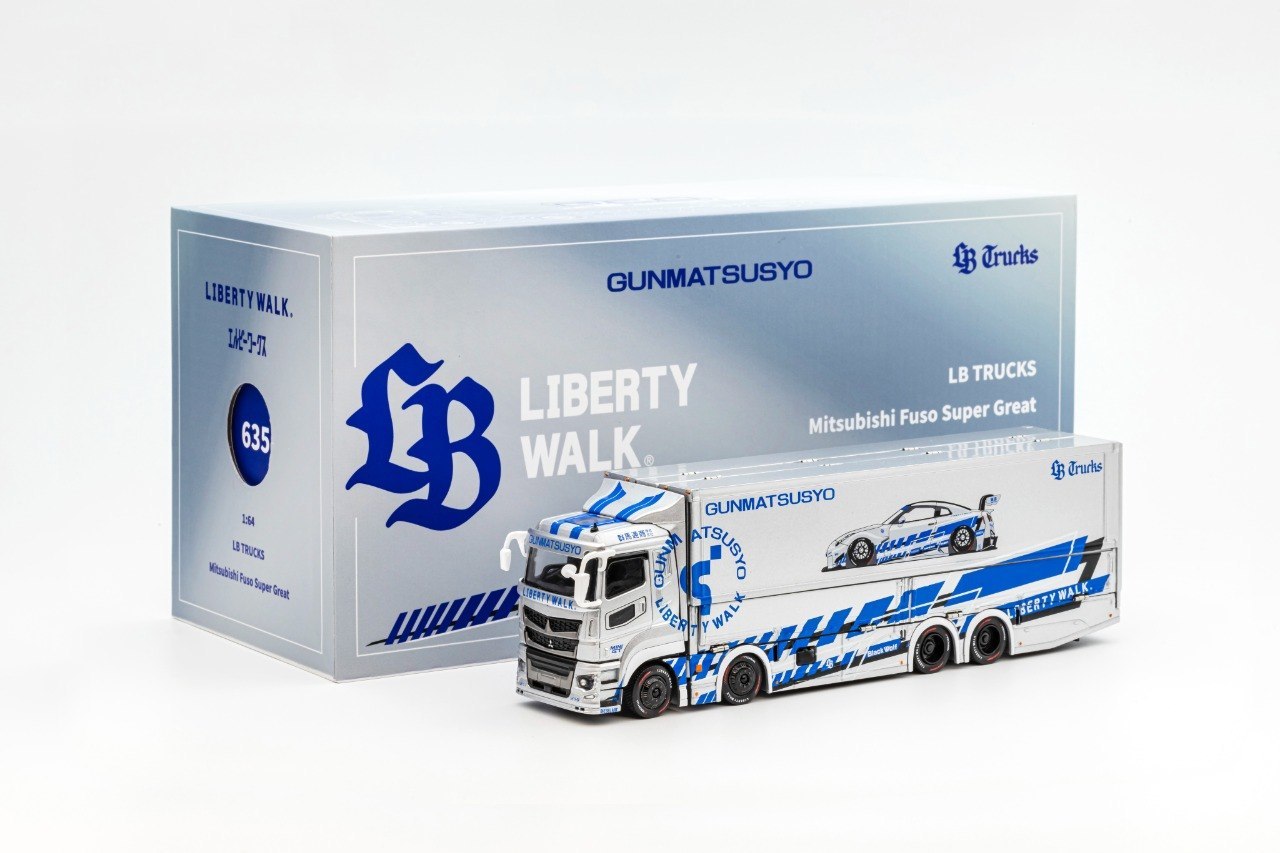 PRE-ORDER GCD 1:64 Liberty Walk LB-Trucks Mitsubishi Fuso Super Great Silver TAS26 Version