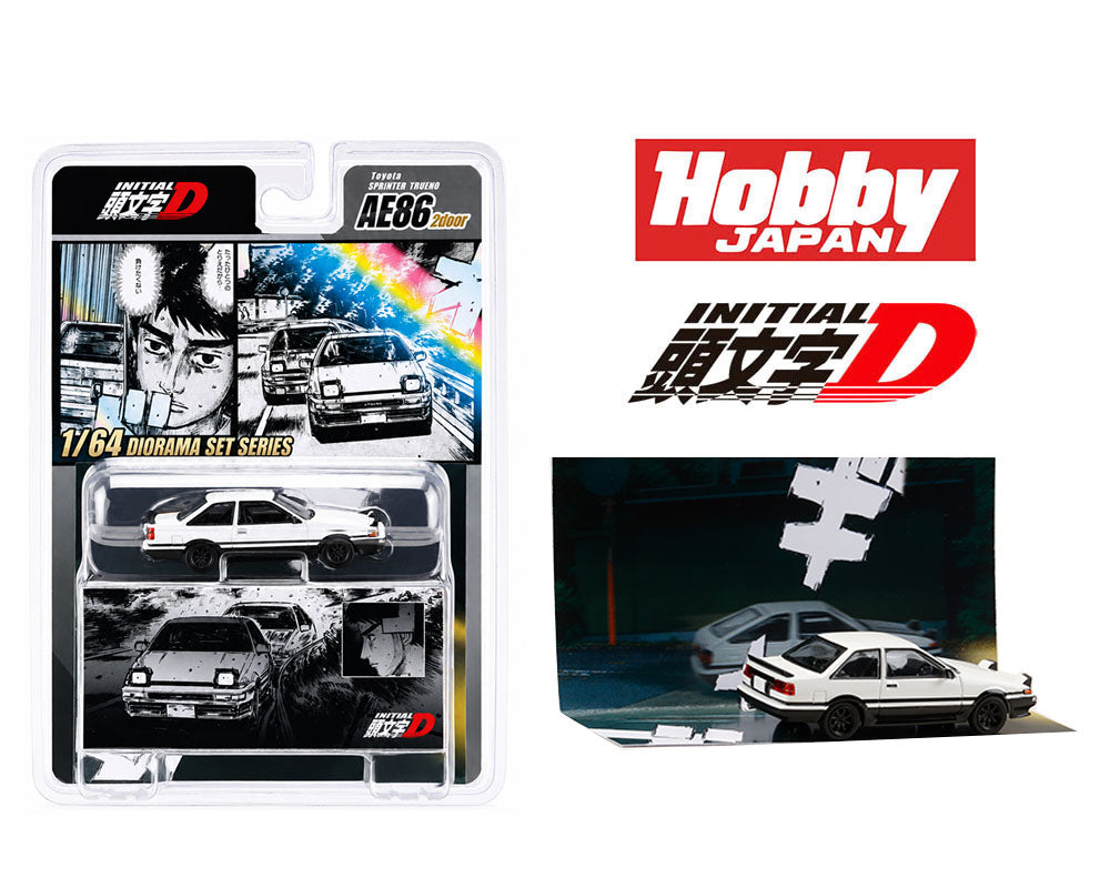 PRE-ORDER Hobby Japan 1:64 Hobby Japan 1:64 Initial D Diorama Set Series Toyota Sprinter Trueno AE86 2-Door Initial D Shinji Inui VS Takumi Fujiwara