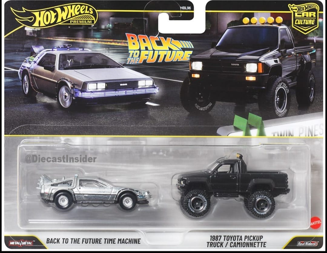PRE-ORDER Hot Wheels 1:64 Premium Car Culture 2 Pack BTTF Time Machine / 1987 Toyota Pickup