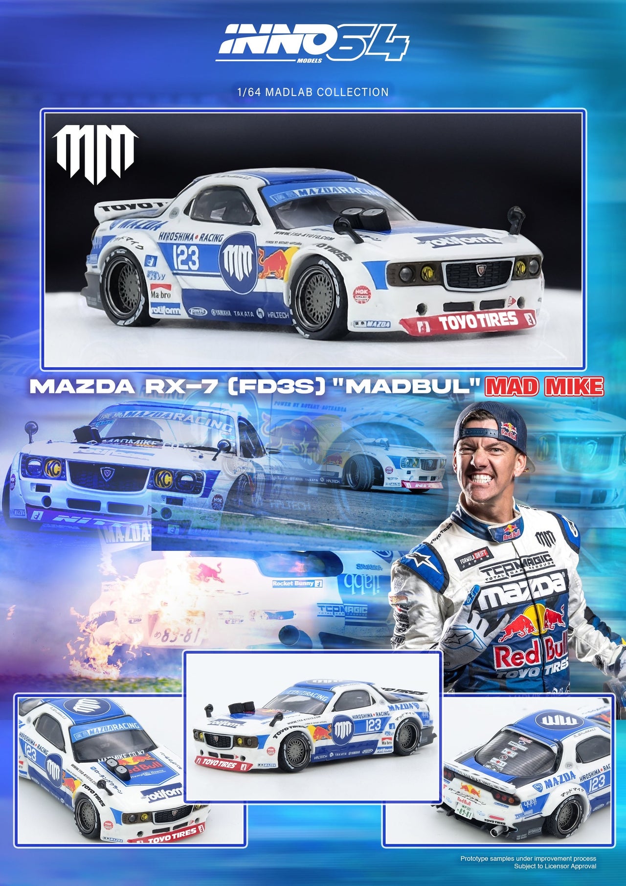 PRE-ORDER INNO64 1:64 Mazda RX7 FD3S "Pandem Rocket Bunny" MADBUL MADLAB COLLECTION 001