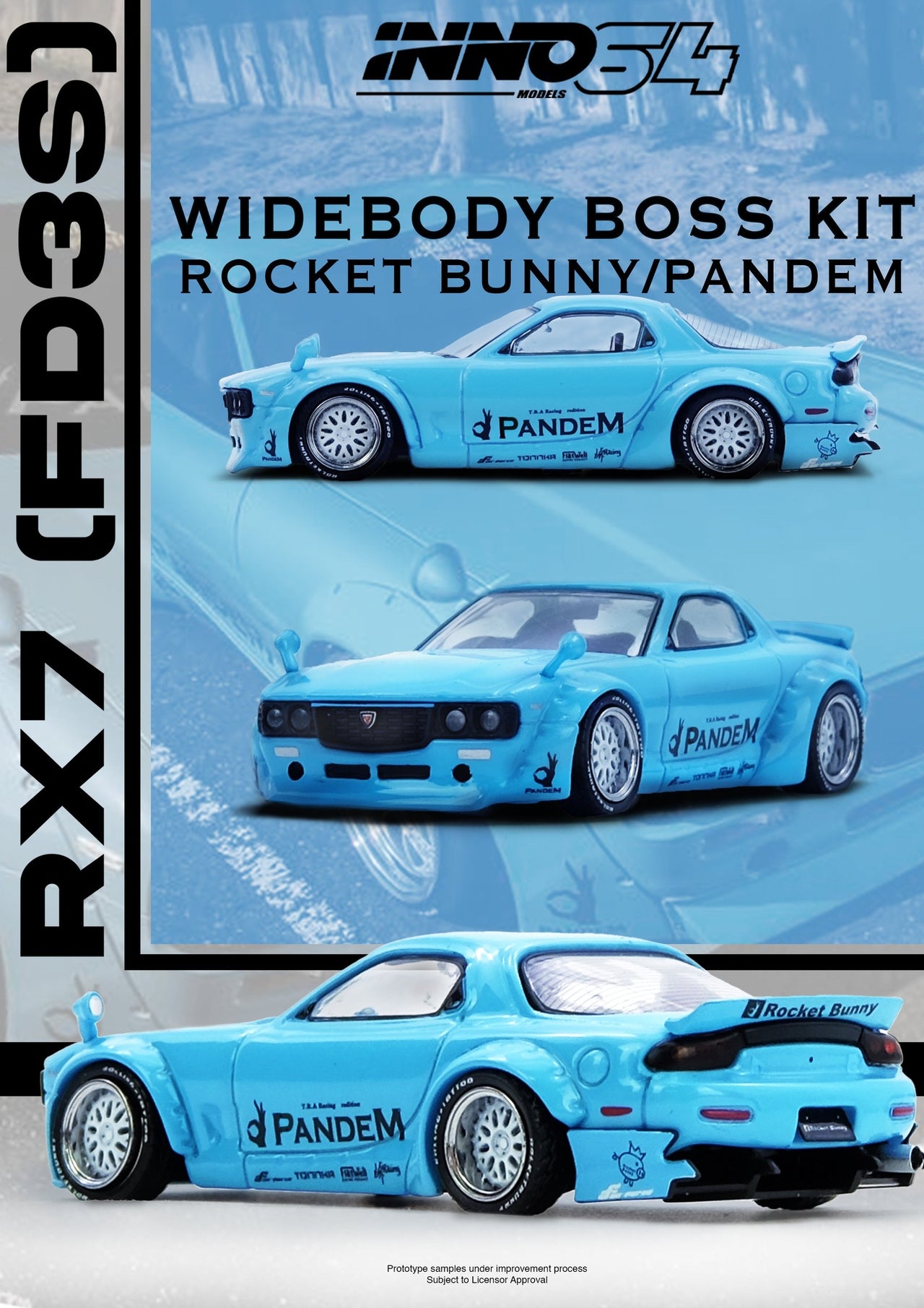 PRE-ORDER INNO64 1:64 Mazda RX7 PANDEM ROCKET BUNNY RX7 FD3S Tiffany Blue