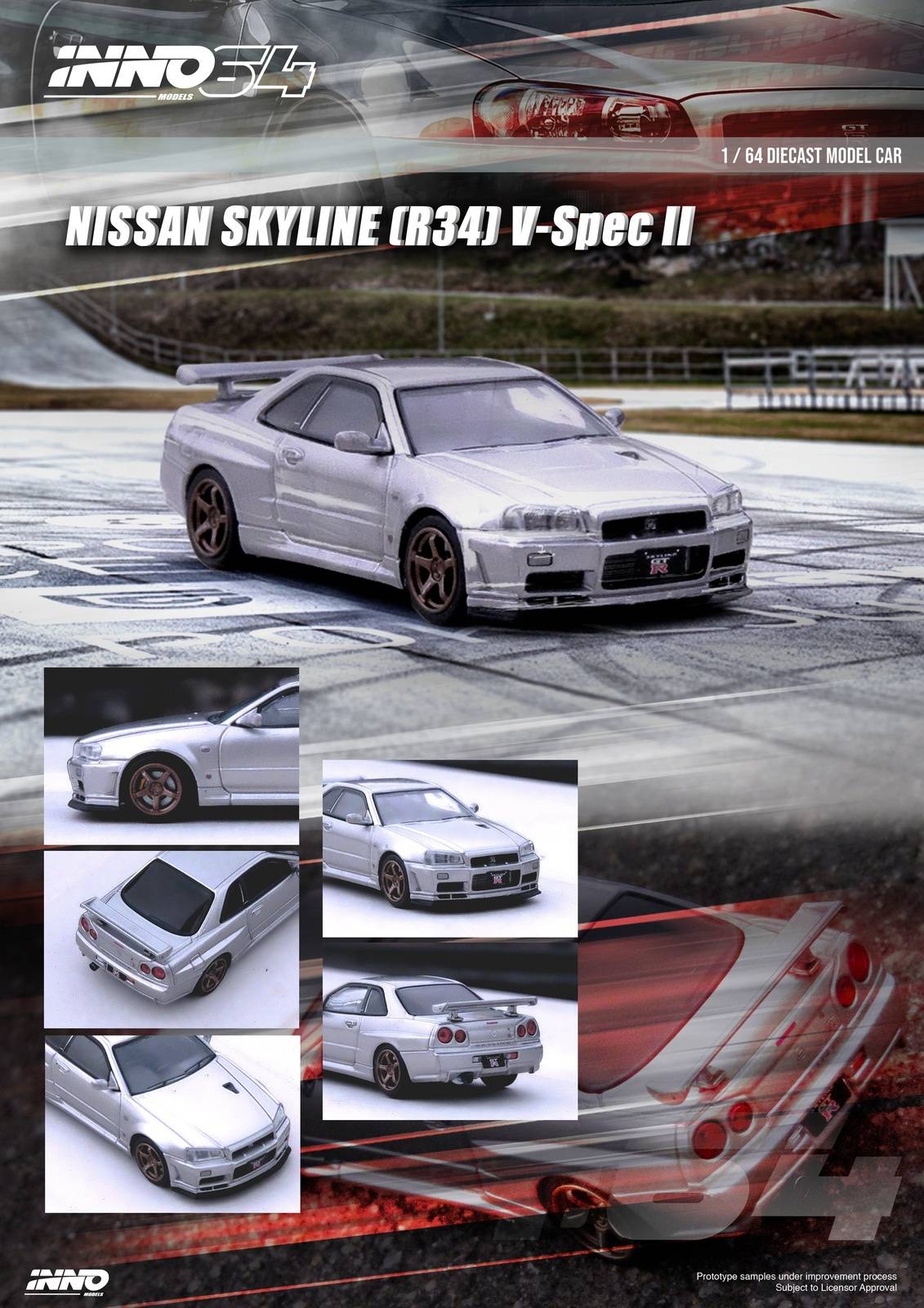 PRE-ORDER INNO64 1:64 Nissan GT-R R34 V-Spec II Silver
