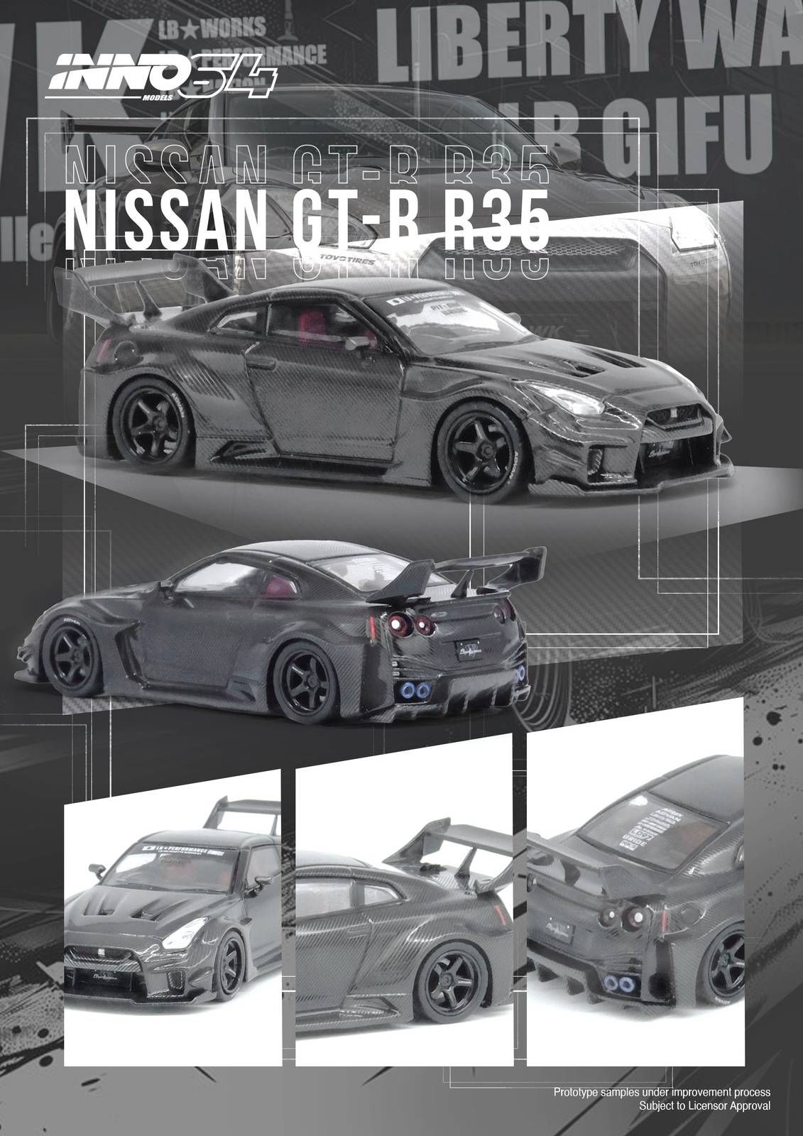 PRE-ORDER INNO64 1:64 Nissan GT-R R35 LBWK Super Silhouette 35GT-RR Full Carbon
