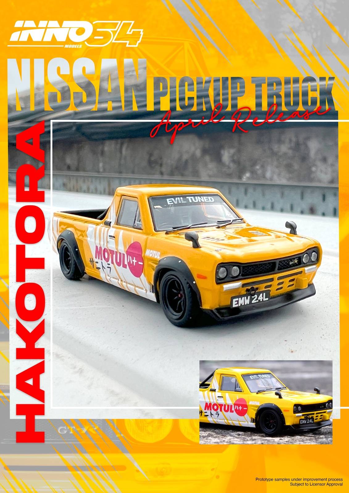 PRE-ORDER INNO64 1:64 Nissan Hakotora Pick Up Truck "MOTUL" Livery