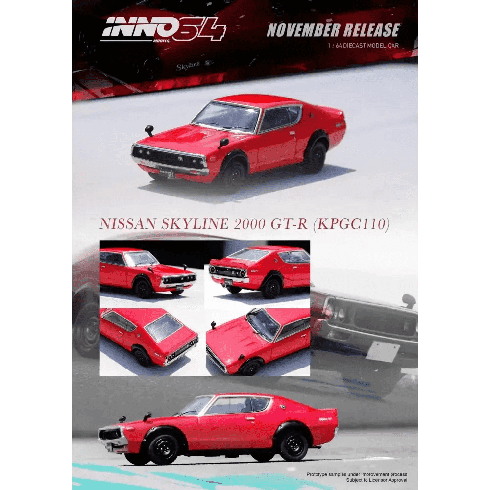 PRE-ORDER INNO64 1:64 Nissan Skyline 2000 GT-R KPGC110 Red