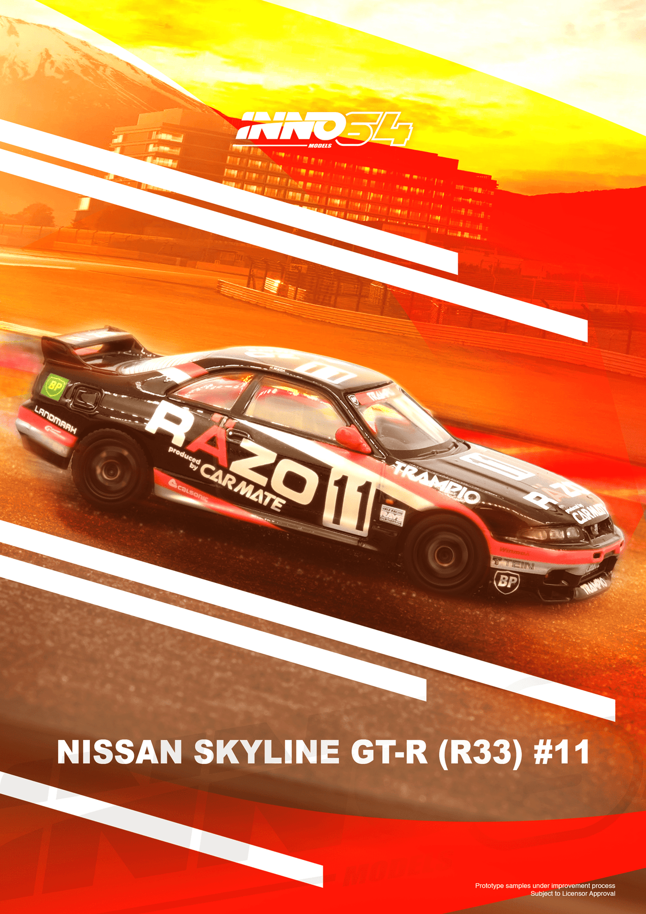 PRE-ORDER INNO64 1:64 Nissan Skyline GT-R R33 #11 "RAZO TRAMPIO" N1 Super Endurance Series - SENDAN HIGHLAND 1995 Winner