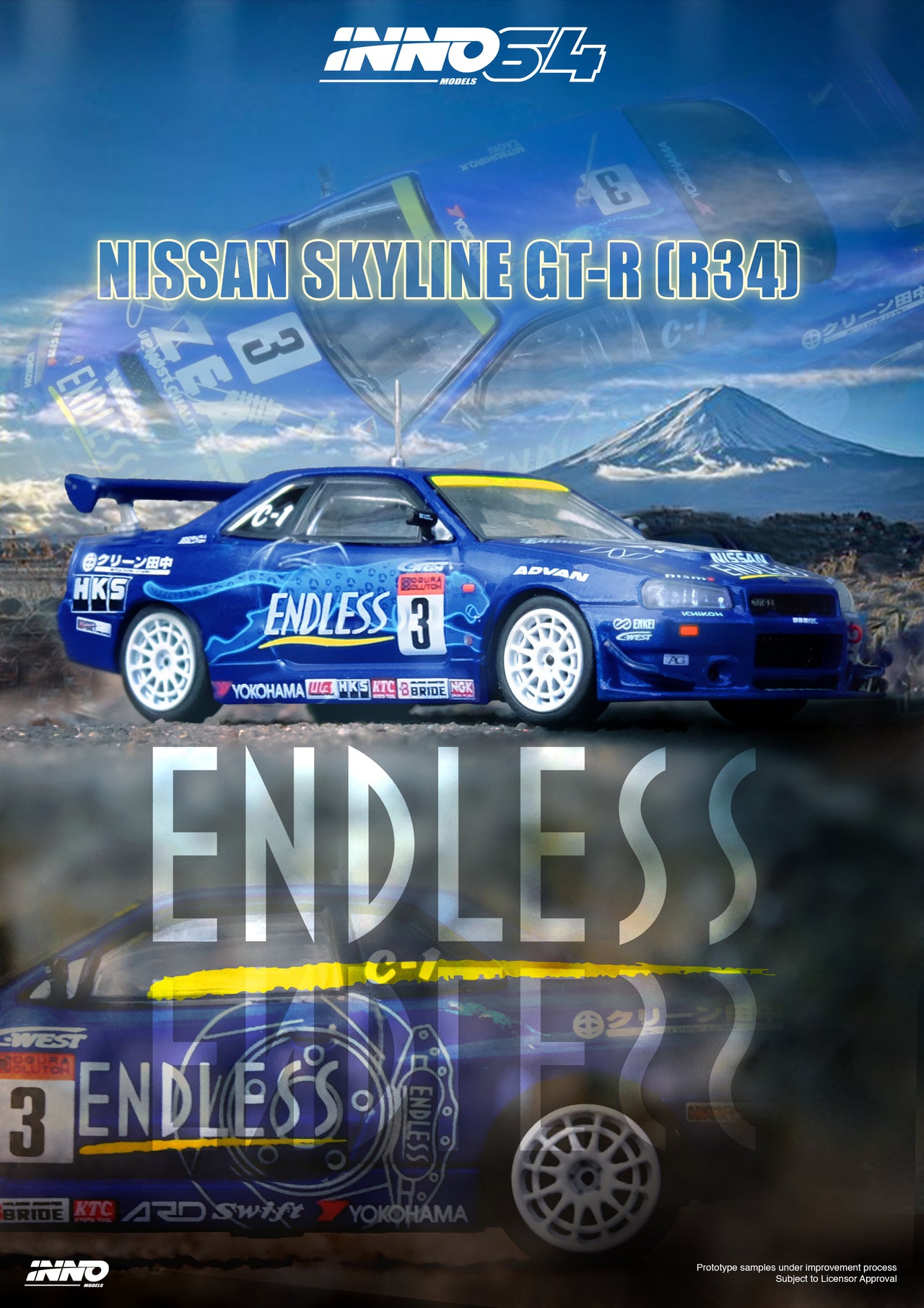 PRE-ORDER INNO64 1:64 Nissan Skyline GT-R R34 #3 "ENDLESS ADVAN" Super Taikyu Series 2002 Winner