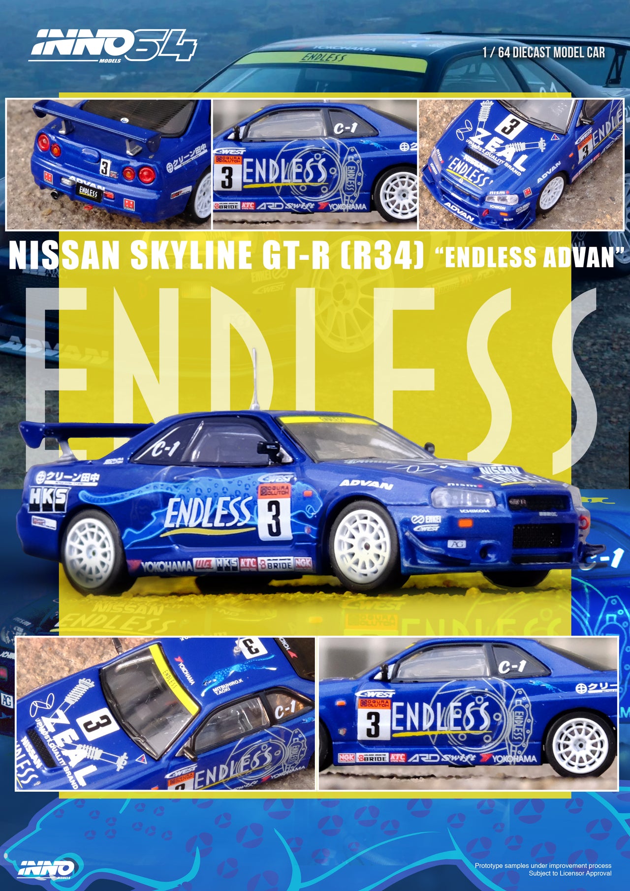 PRE-ORDER INNO64 1:64 Nissan Skyline GT-R R34 #3 "ENDLESS ADVAN" Super Taikyu Series 2002 Winner