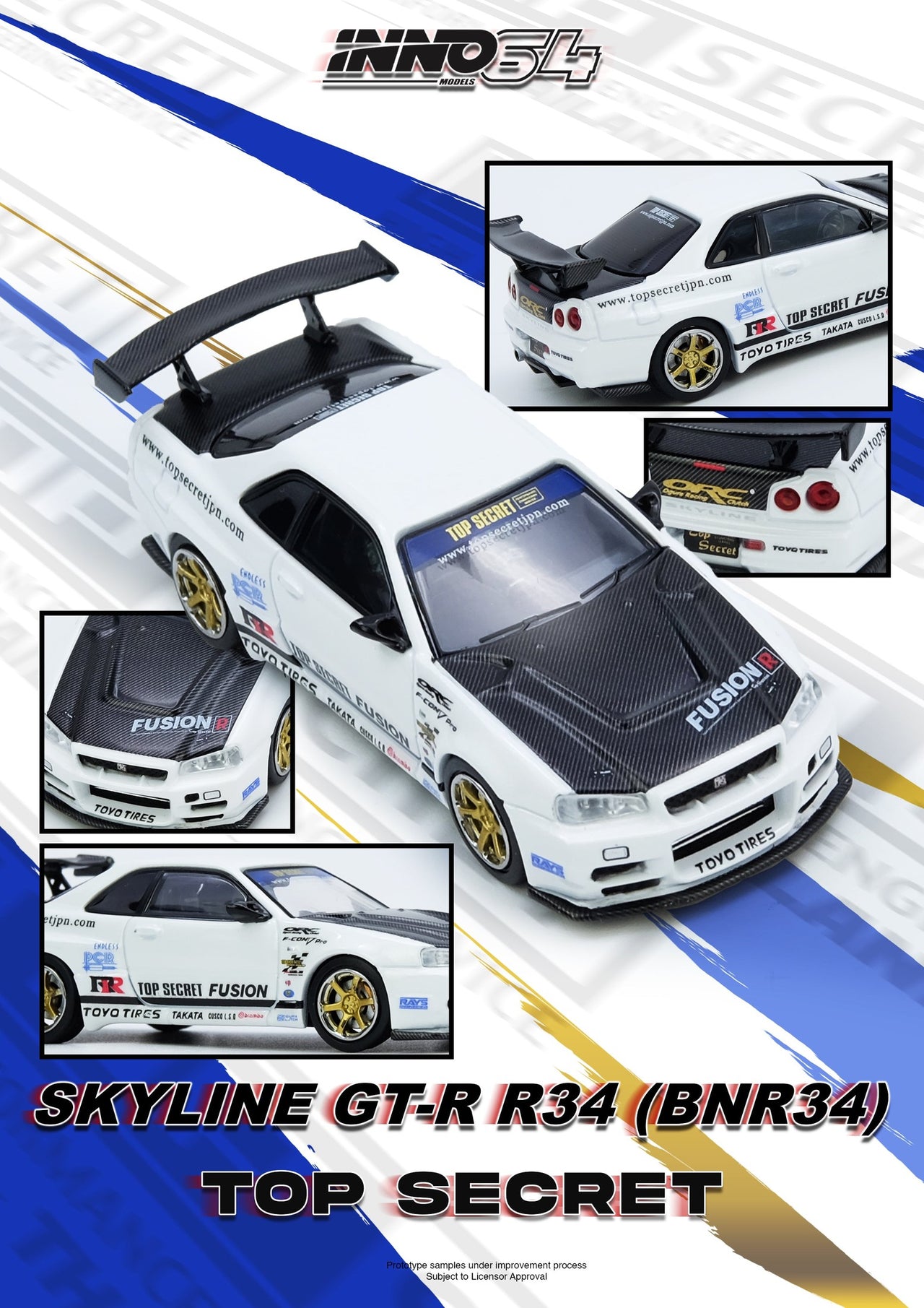 PRE-ORDER INNO64 1:64 Nissan Skyline TOP SECRET R34 GT-R White
