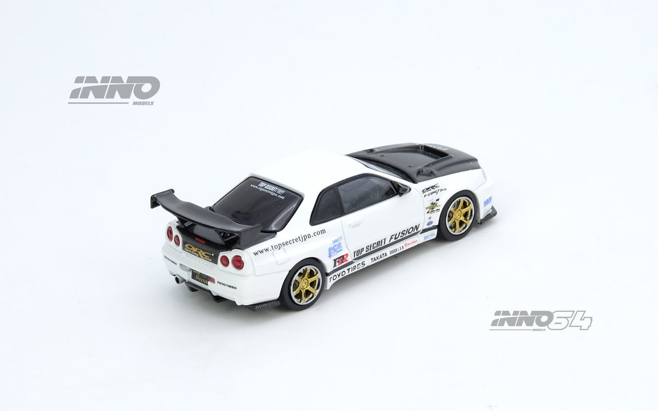 PRE-ORDER INNO64 1:64 Nissan Skyline TOP SECRET R34 GT-R White