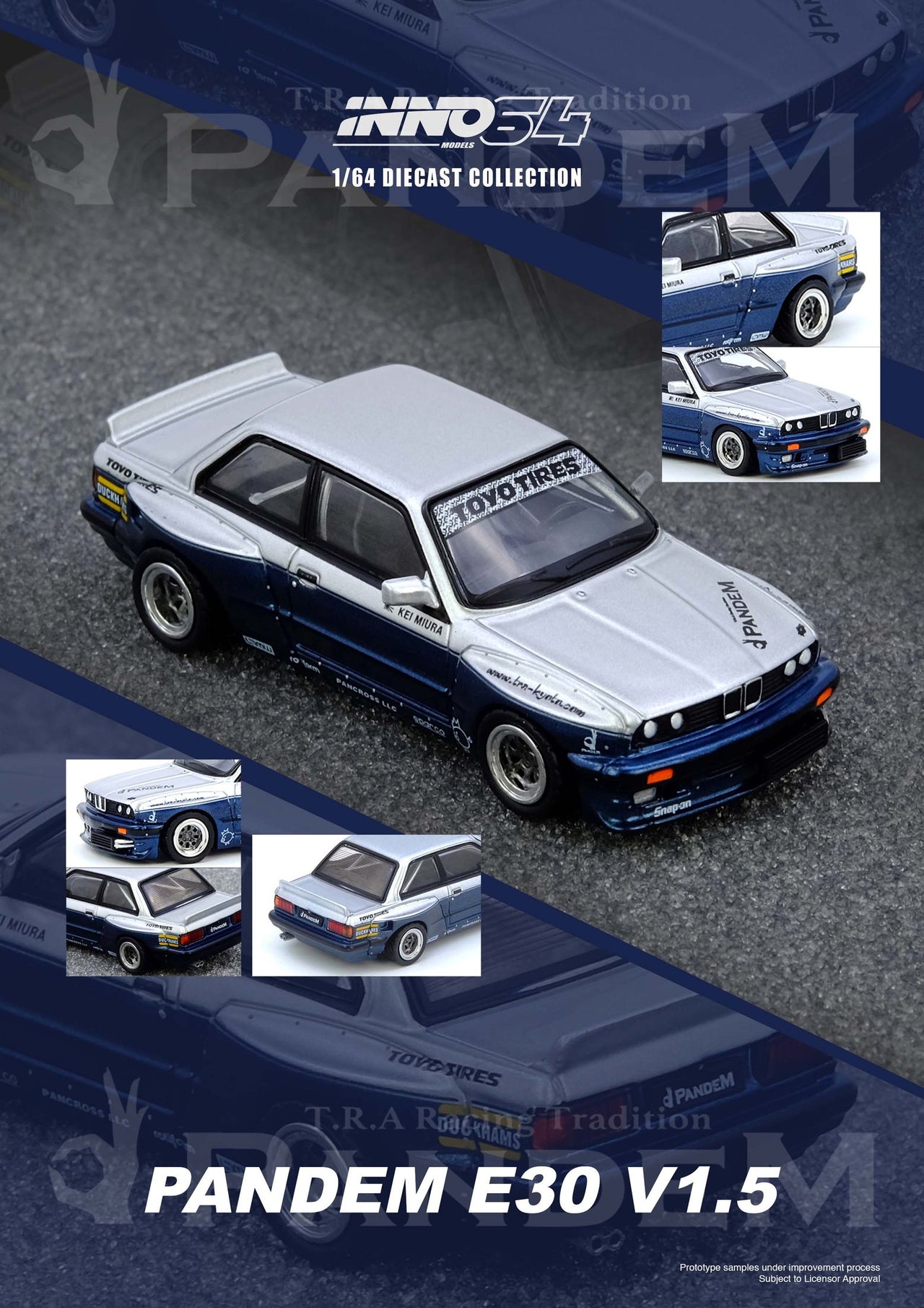 PRE-ORDER INNO64 1:64 PANDEM E30 M3 Silver/Blue