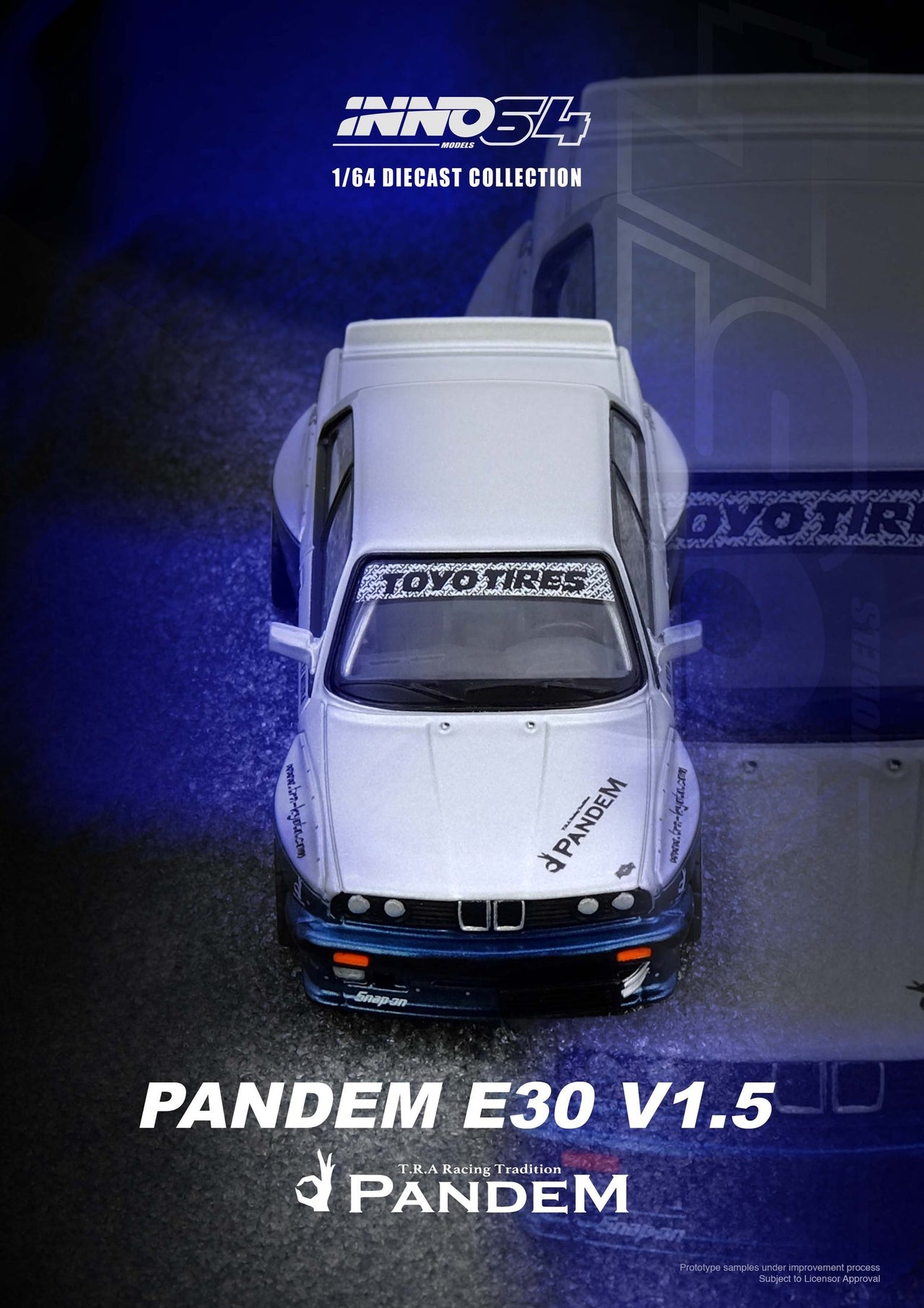 PRE-ORDER INNO64 1:64 PANDEM E30 M3 Silver/Blue