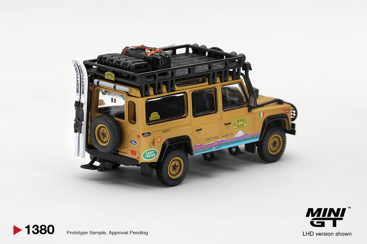PRE-ORDER MINI GT 1:64 Land Rover Defender 110 1998 Camel Trophy Tierra del Fuego CT.24 Italy MGT01380-L
