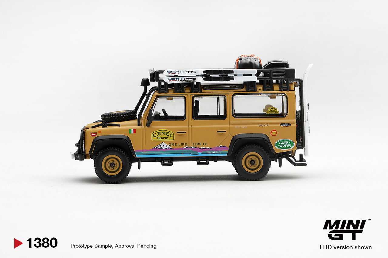 PRE-ORDER MINI GT 1:64 Land Rover Defender 110 1998 Camel Trophy Tierra del Fuego CT.24 Italy MGT01380-L