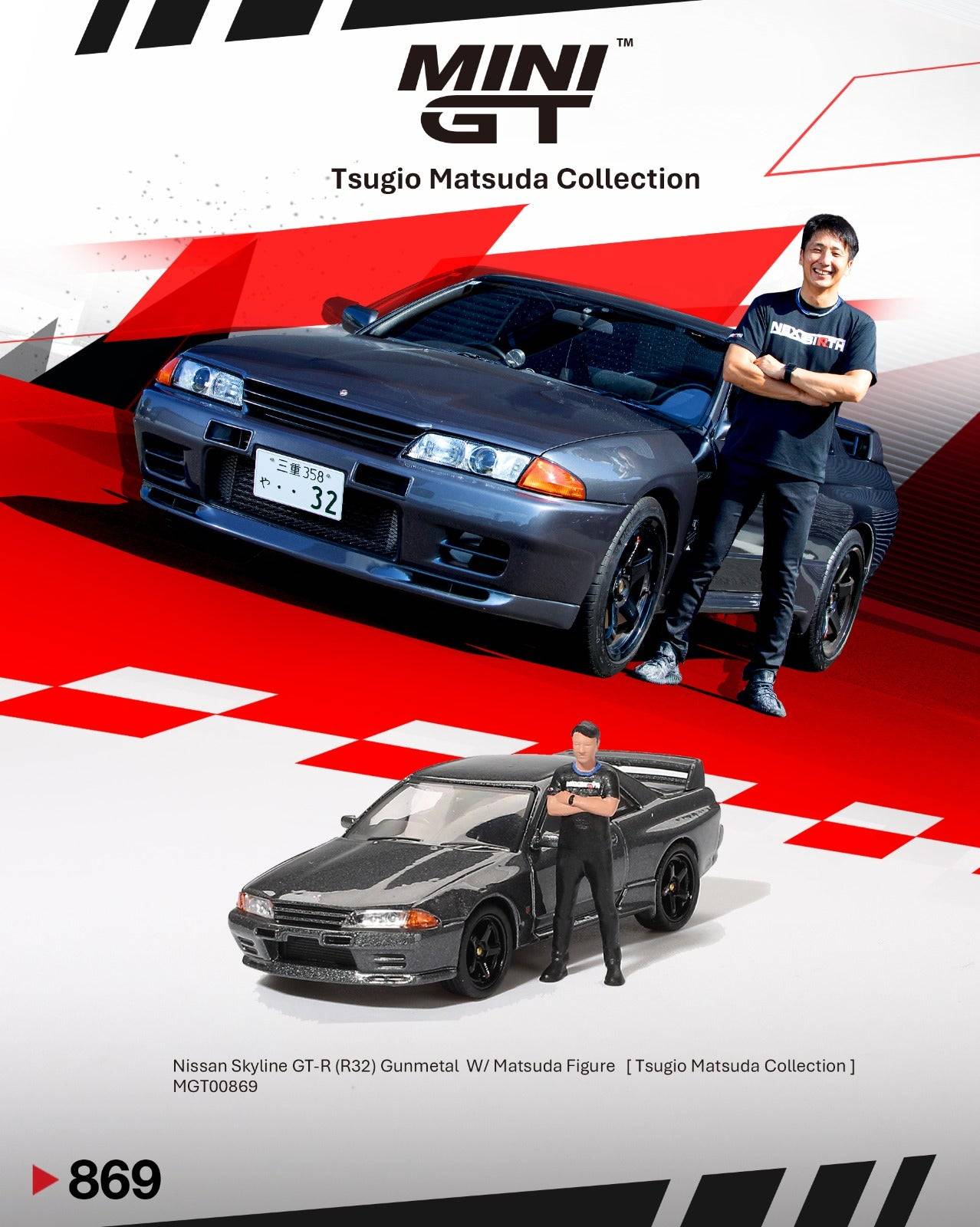 Mini R32 Japan MINI GT 1:64 Nissan Skyline GT-R (R32) Nismo Gunmetal W/ Matsuda Figur ...