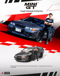 Thumbnail for PRE-ORDER MINI GT 1:64 Nissan Skyline GT-R R32 Nismo Gunmetal W/ Matsuda Figure Tsugio Matsuda Collection MGT00869-R