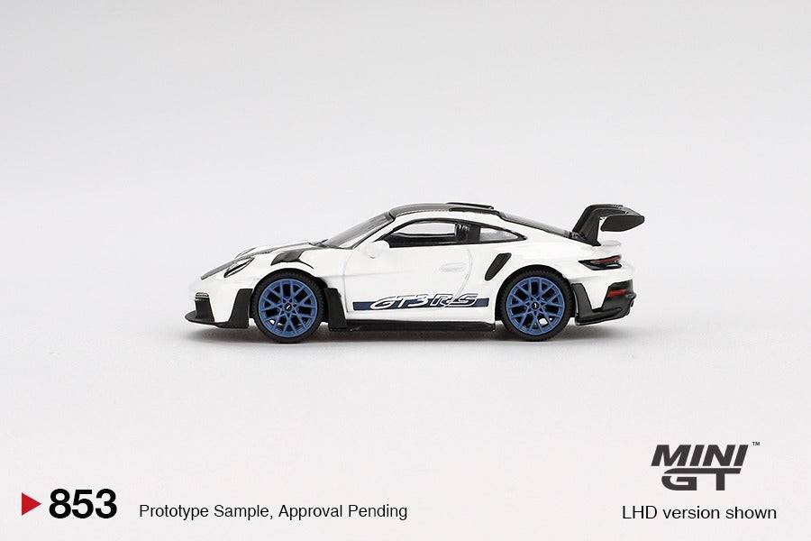 PRE-ORDER MINI GT 1:64 Porsche 911 992 GT3 RS Weissach Package White w/Indigo Blue MGT00853-R