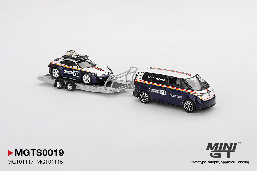 PRE-ORDER MINI GT 1:64 Porsche 911 Dakar #718 / Volkswagen ID. Buzz Porsche Centrum Gelderland Roughroads Set MGTS0019