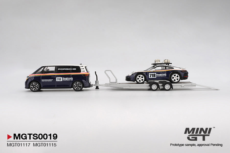 PRE-ORDER MINI GT 1:64 Porsche 911 Dakar #718 / Volkswagen ID. Buzz Porsche Centrum Gelderland Roughroads Set MGTS0019