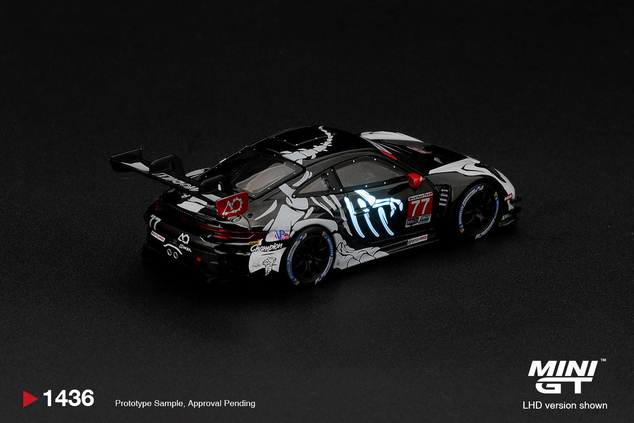 PRE-ORDER MINI GT 1:64 Porsche 911 GT3 R 992 #77 AO Racing "Skeleton Rexy" 2026 IMSA Petit Le Mans MGT01436