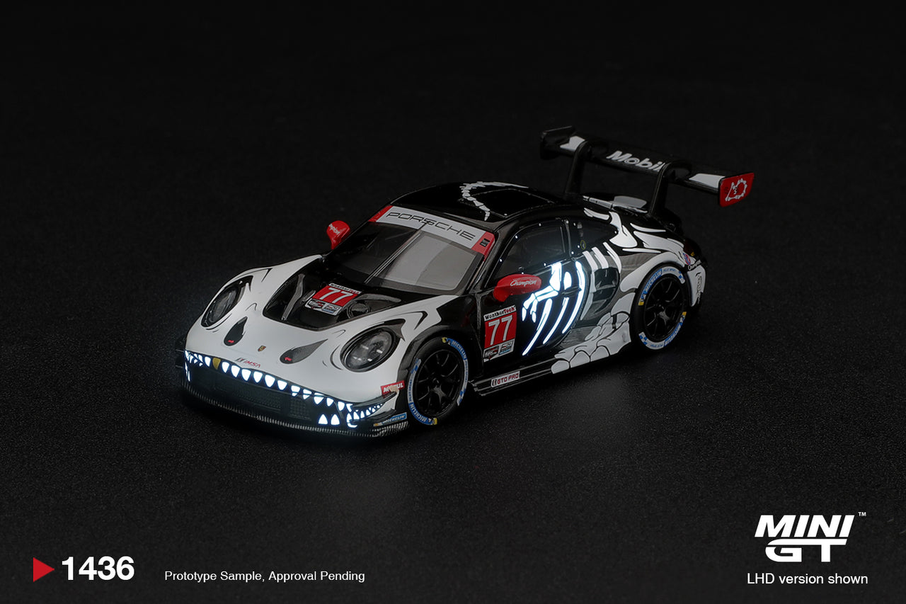 PRE-ORDER MINI GT 1:64 Porsche 911 GT3 R 992 #77 AO Racing "Skeleton Rexy" 2026 IMSA Petit Le Mans MGT01436