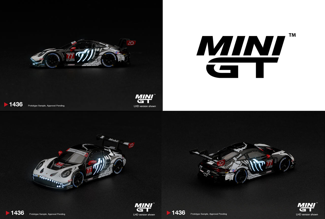 PRE-ORDER MINI GT 1:64 Porsche 911 GT3 R 992 #77 AO Racing "Skeleton Rexy" 2026 IMSA Petit Le Mans MGT01436