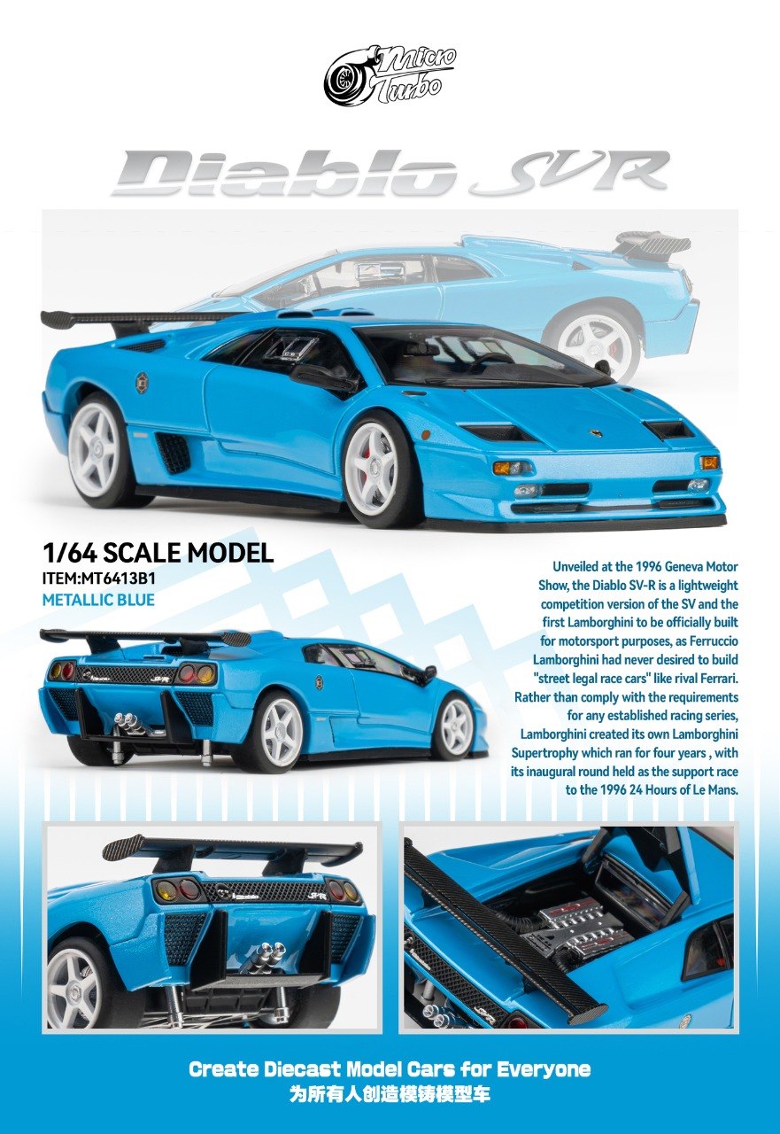 PRE-ORDER Micro Turbo 1:64 Custom Diablo SV, Metallic Blue HEC 2026 Exclusive