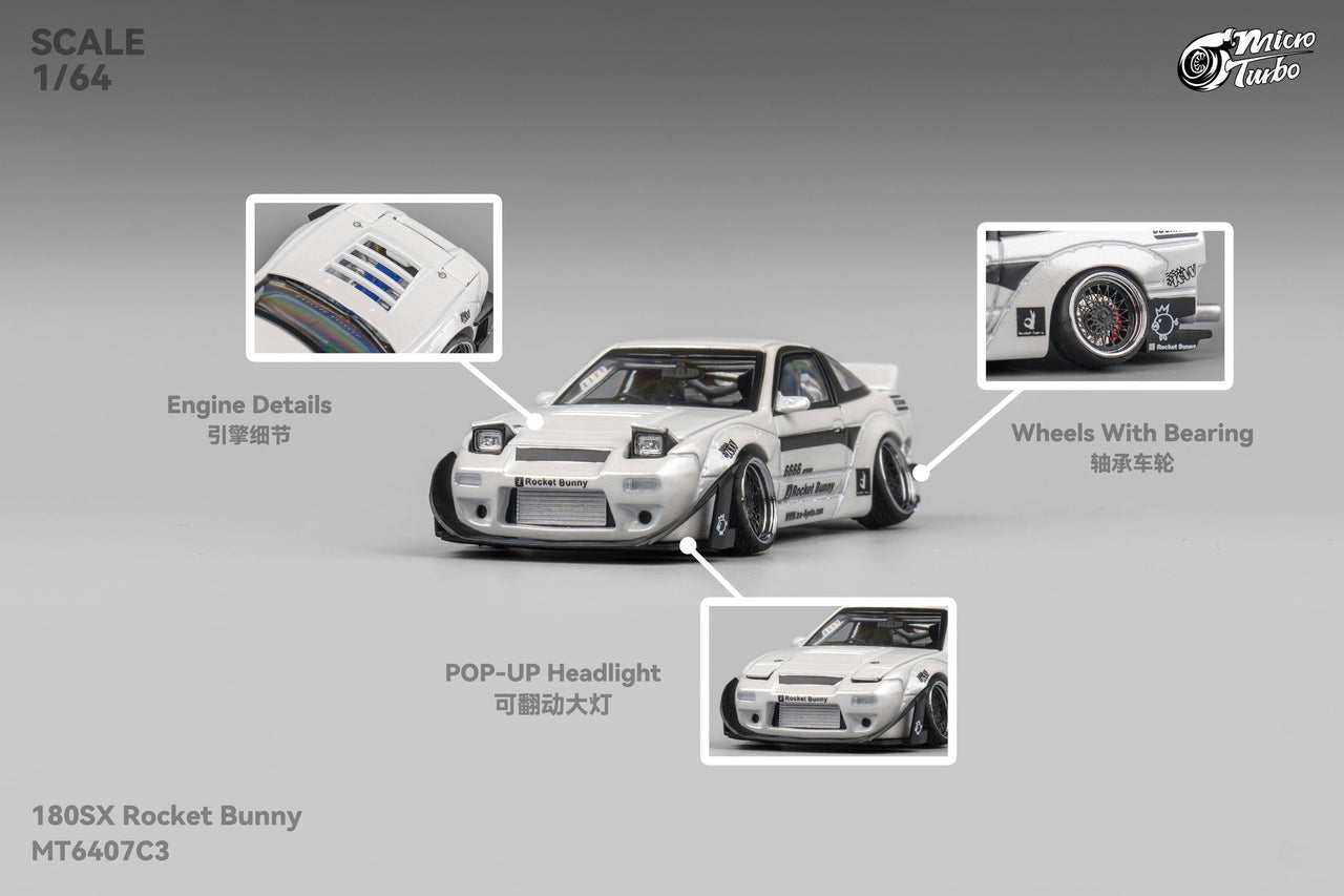 PRE-ORDER Micro Turbo 1:64 Custom Rocket Bunny Nissan 180SX - White