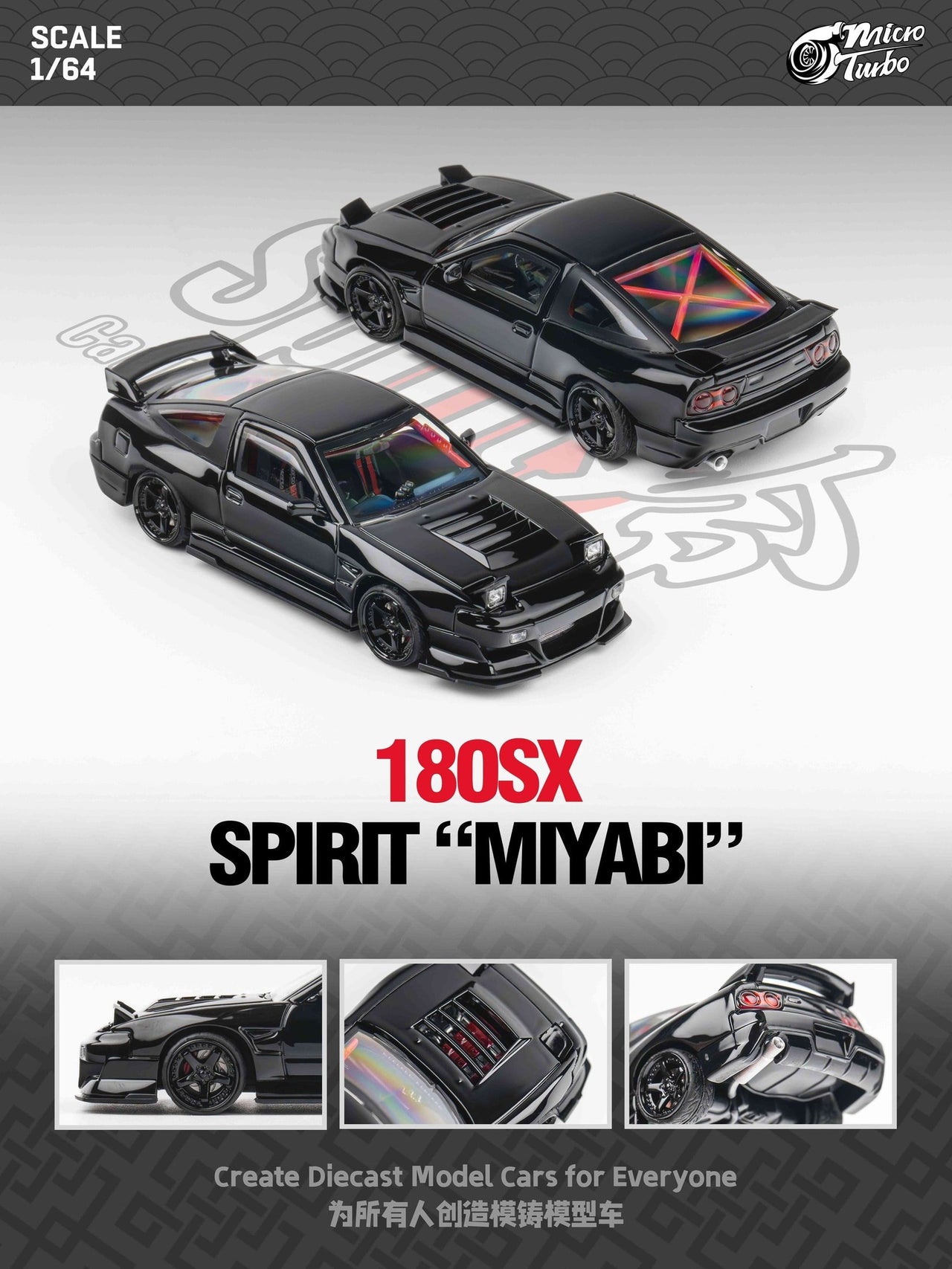 PRE-ORDER Micro Turbo 1:64 Custom Rocket Bunny Nissan 180SX - Black