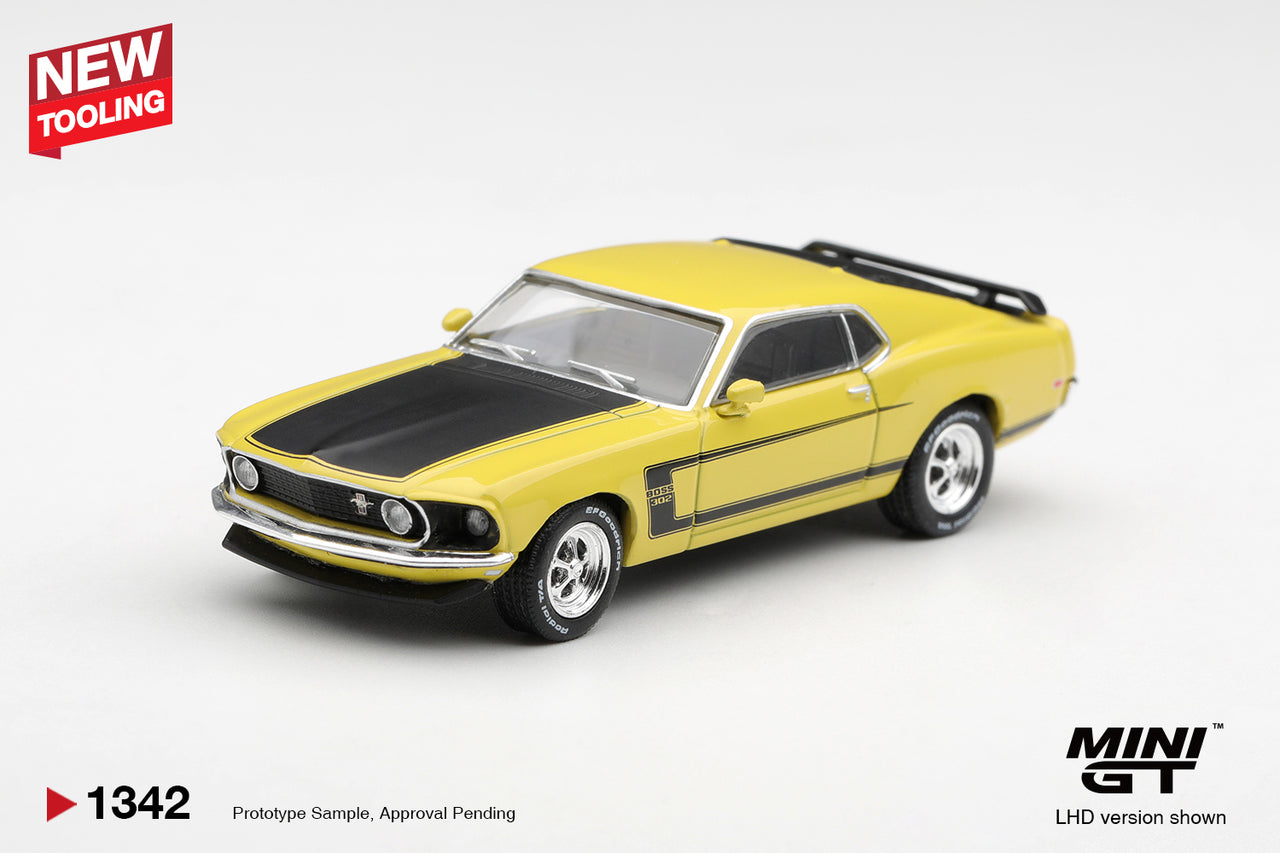 PRE-ORDER Mini GT 1:64 Ford Mustang Boss 302 1969 Bright Yellow MGT01342-L