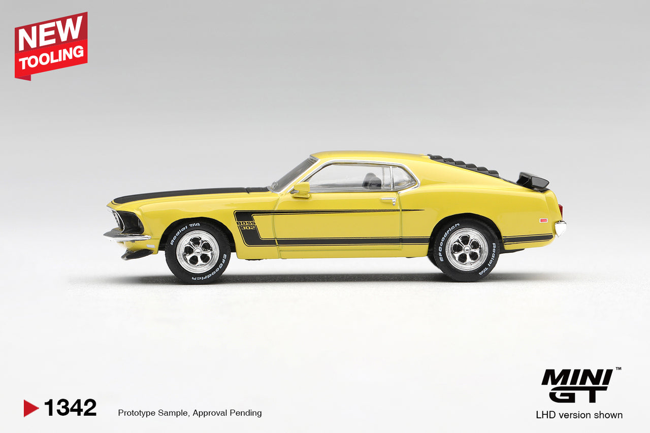 PRE-ORDER Mini GT 1:64 Ford Mustang Boss 302 1969 Bright Yellow MGT01342-L