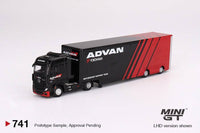 Thumbnail for PRE-ORDER Mini GT 1:64 Mercedes-Benz Actros w/ Racing Transporter 
