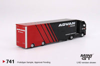 Thumbnail for PRE-ORDER Mini GT 1:64 Mercedes-Benz Actros w/ Racing Transporter 