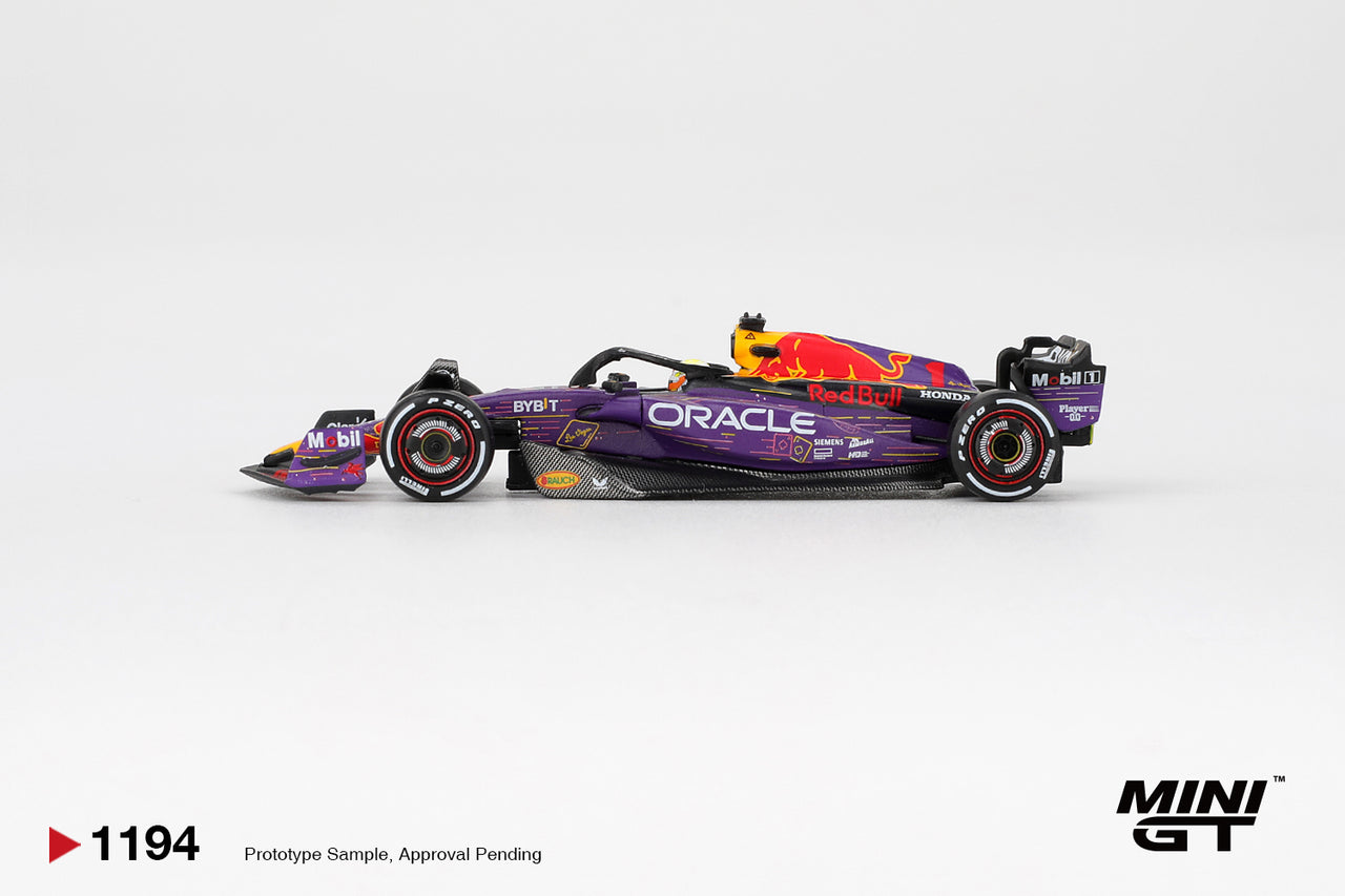 PRE-ORDER Mini GT 1:64 Oracle Red Bull Racing RB19 #1 Max Verstappen 2023 F1 2023 Las Vegas GP Winner MGT01194-L